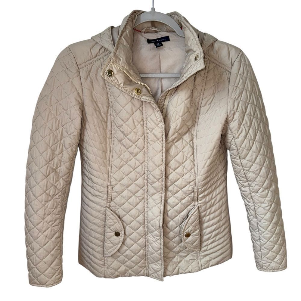 Tommy Hilfiger Quilted Tan Heavy Coat with Hood Ladies XS